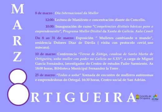 Ortigueira prepara unha ampla programación con motivo do Día Internacional da Muller durante o mes de marzo